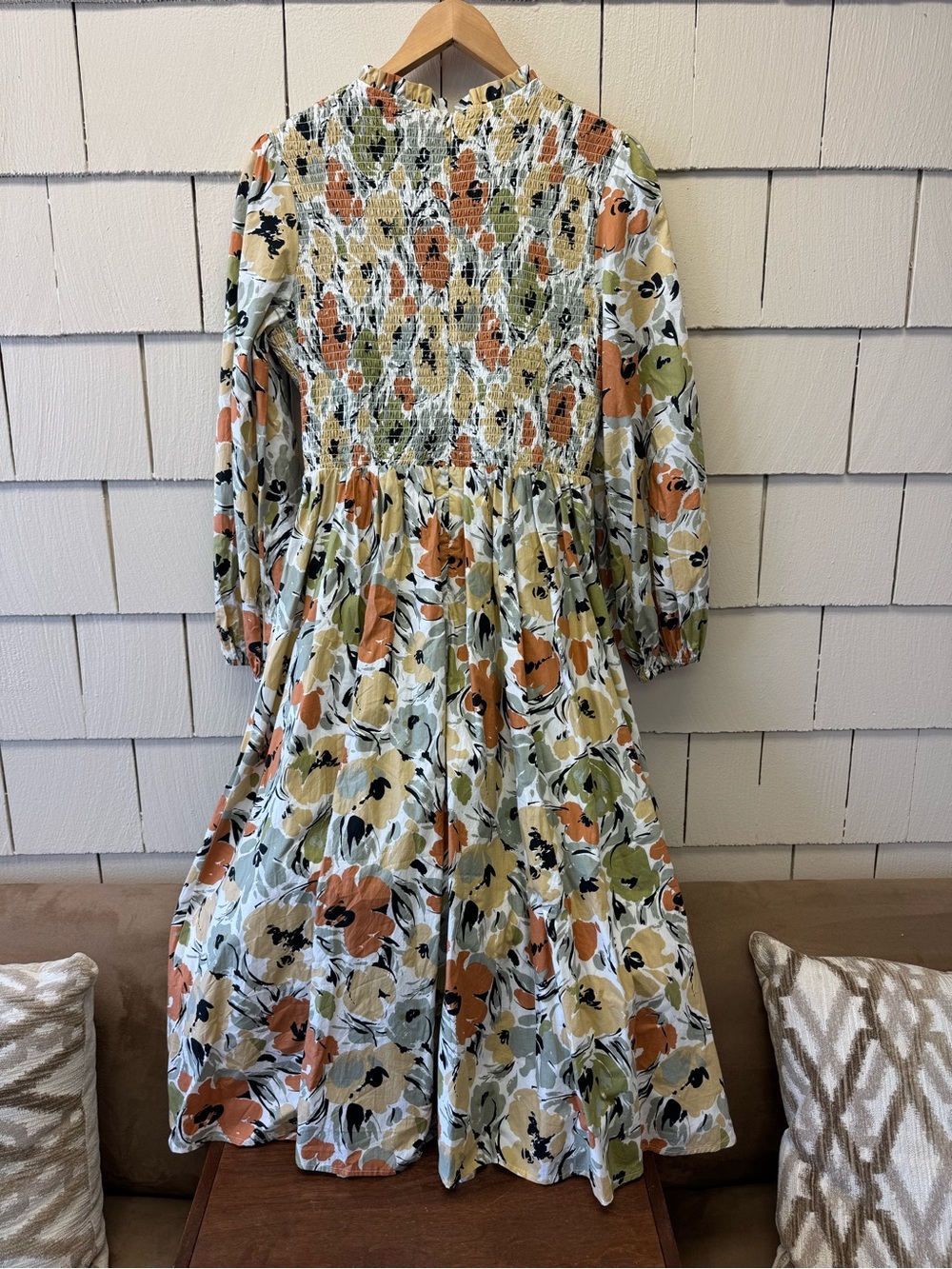 Jessakae Floral Long Sleeve Mock Neck Smocked Bodice Midi Dress Size L Fall - Picture 2 of 7